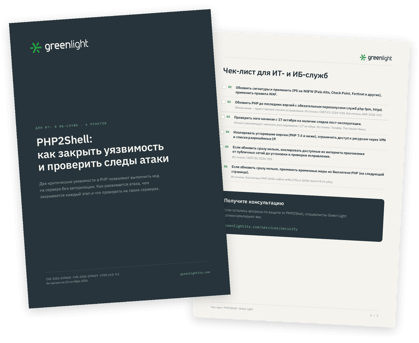 Превью чек-листа PHP2Shell: обложка и страница чек-листа